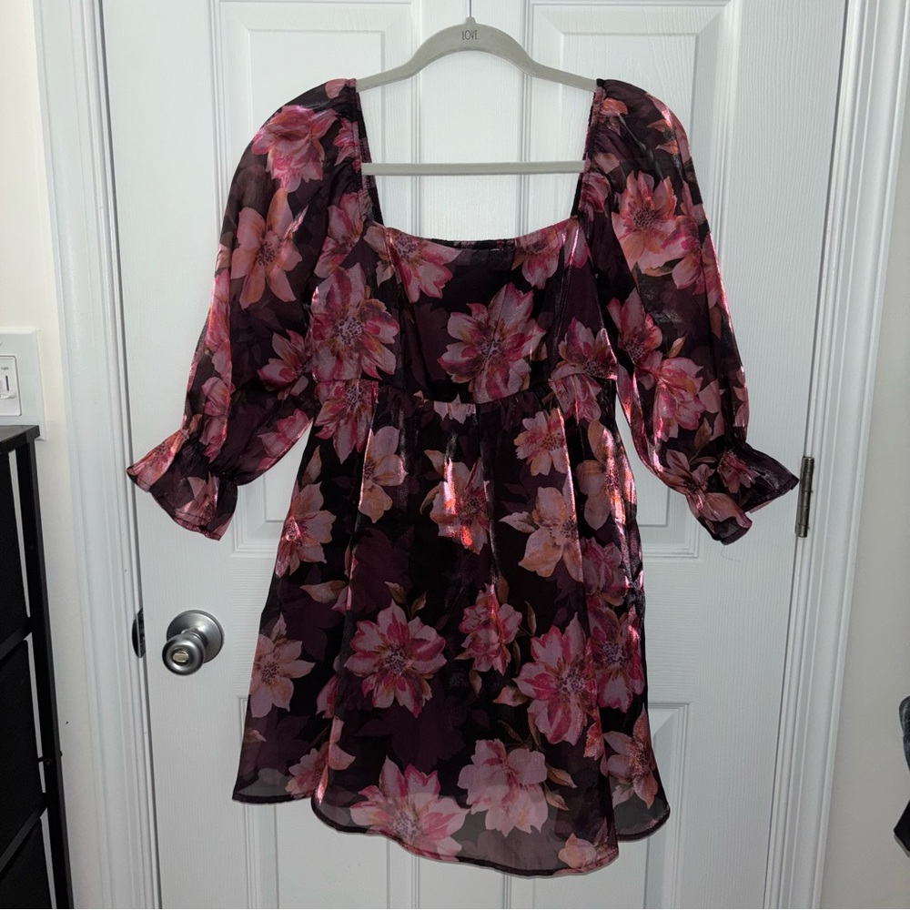 Floral Organza Babydoll Dress with Puff Sleeves